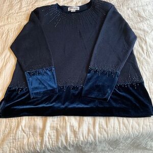 Alfred Dunner Navy Beaded Long Sleeve Sweater size Large